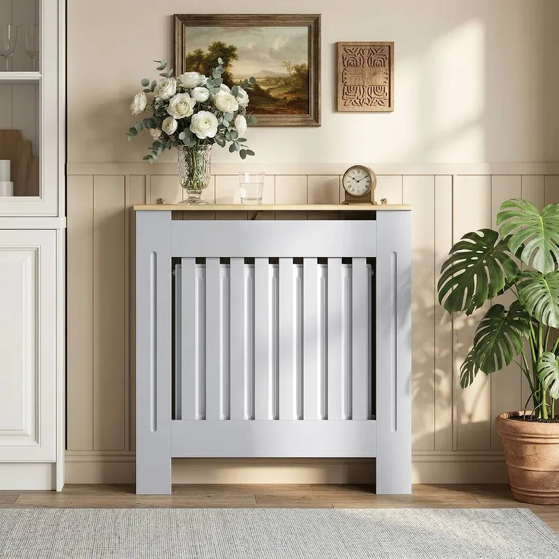 Homcom Radiator Cover Wooden Cabinet Vertical Slatted Vent Mdf Grey Home Size: Medium Grey Medium