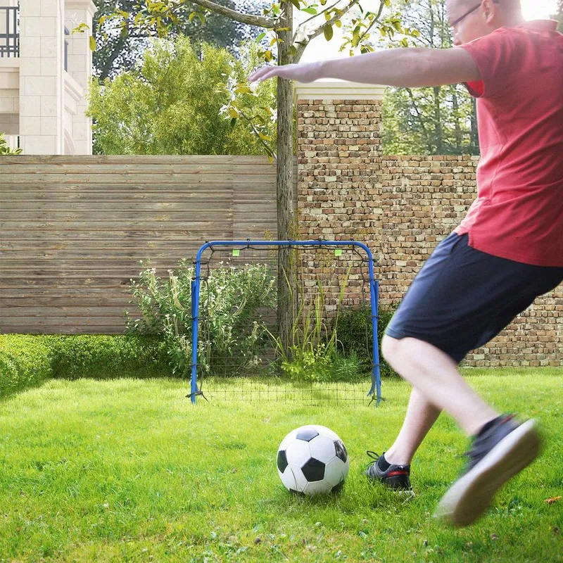 Homcom Rebounder Net Kids Adults Football Training Aid Adjustable in Blue Blue