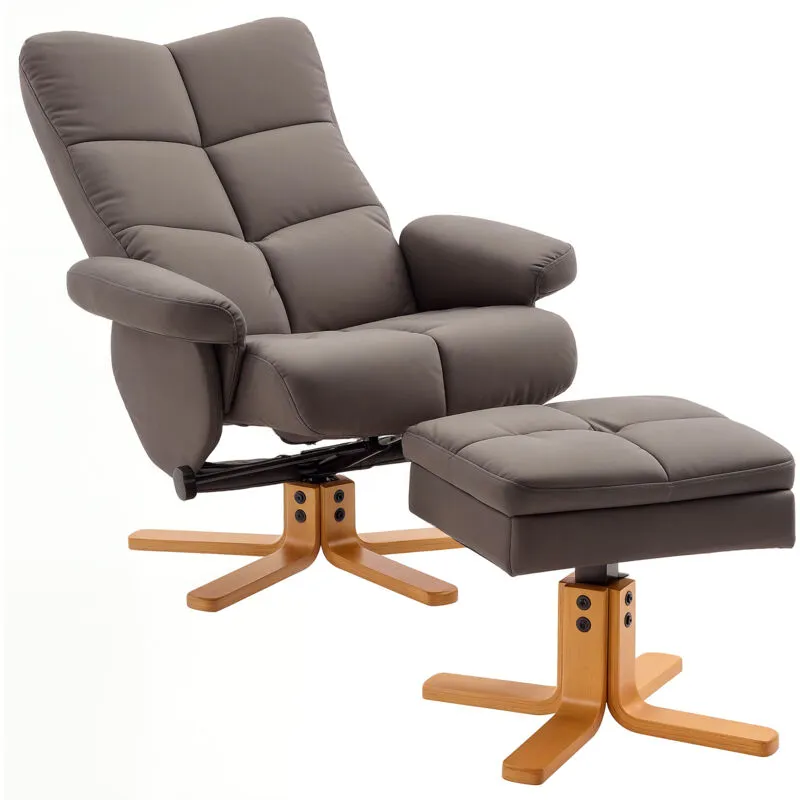 Homcom - Recliner Chair and Footstool pu Leather Wooden Base Brown