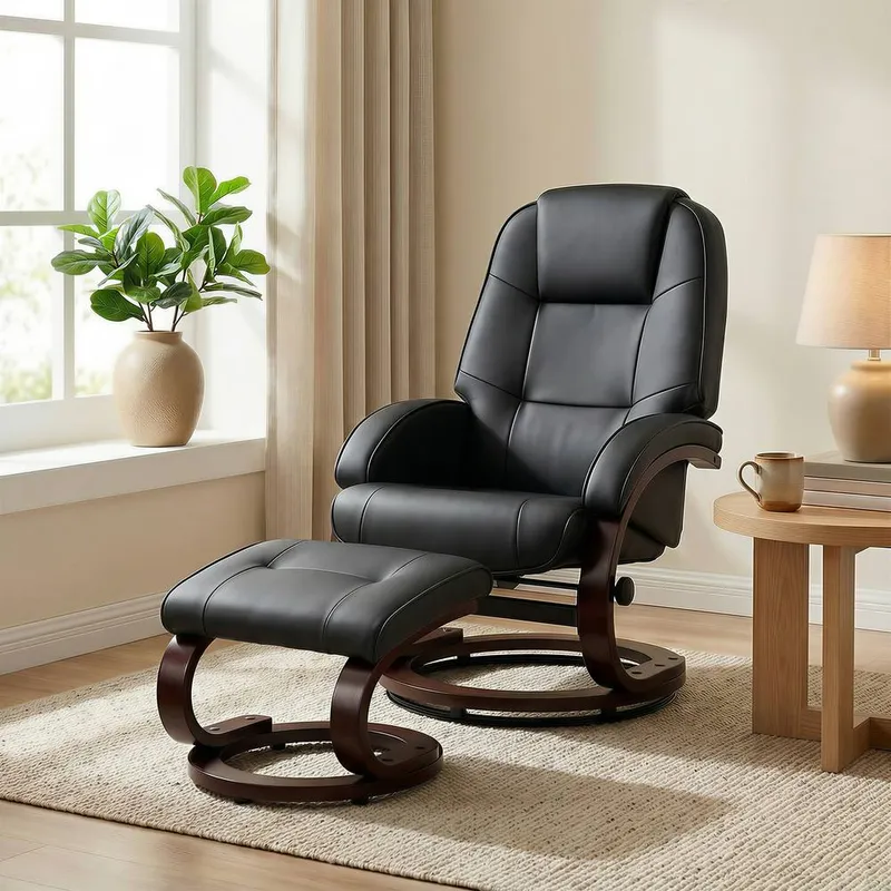 Homcom Recliner Chair with Footstool, Swivel Recliner Armchair, Black Size: 120 - Black