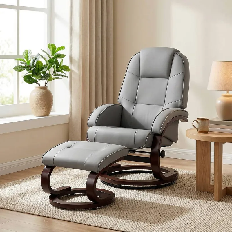 Homcom Recliner Chair with Footstool, Swivel Recliner Armchair, Grey Size: 120 - Grey