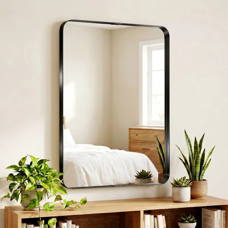Homcom Rectangular Wall Mirror, 90 x 60 cm Wall Mounted Bathroom Mirror in Black - Black