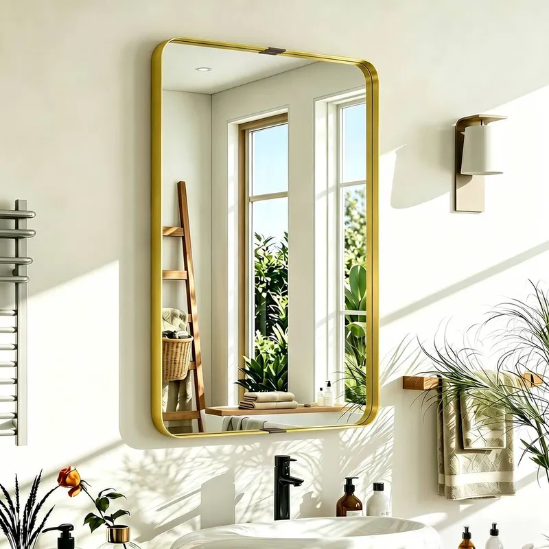 Homcom Rectangular Wall Mirror, 90 x 60 cm Wall Mounted Bathroom Mirror in Gold - Gold