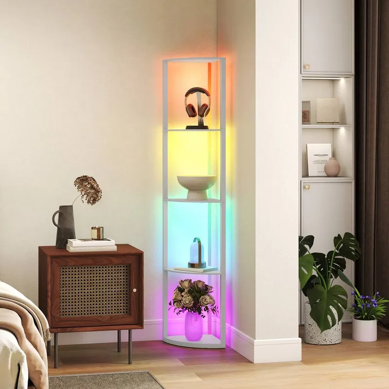 Homcom Rgb LED Floor Lamp with Shelves and Remote Control for Living Room