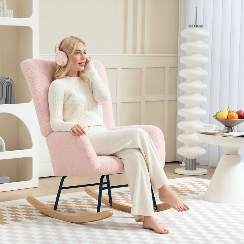 Homcom Rocking Chair, Modern Armchair with Backrest for Bedroom in Light Pink Light Pink