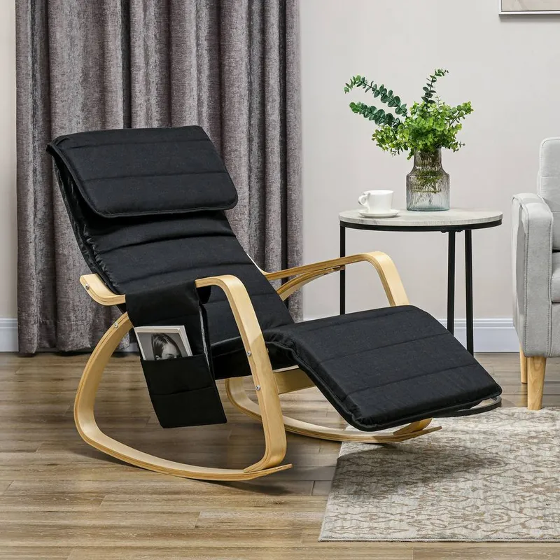 Homcom Rocking Chair Recliner Armchair with Adjustable Footrest in Black - Black