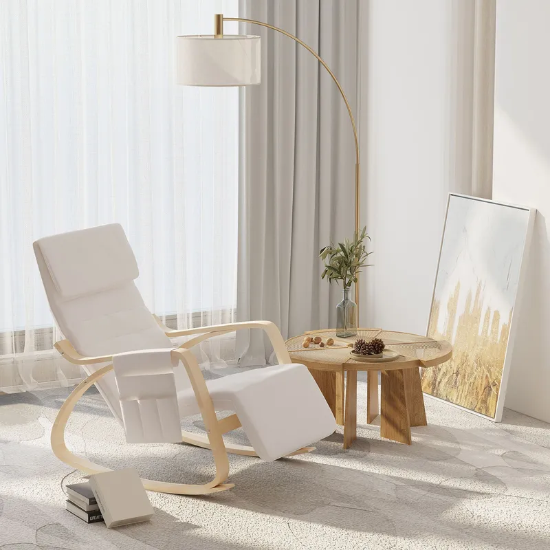 Homcom Rocking Chair Recliner Armchair with Adjustable Footrest in Cream Cream