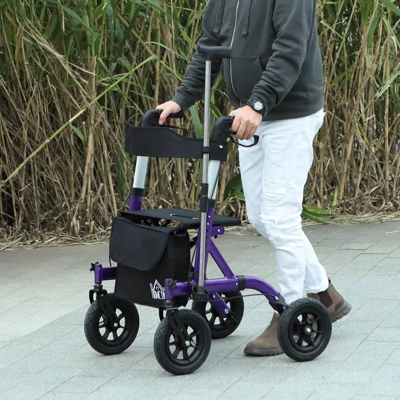 Homcom Rollator Walker with Seat, Backrest, Bag, All-terrain Wheels in Purple Purple