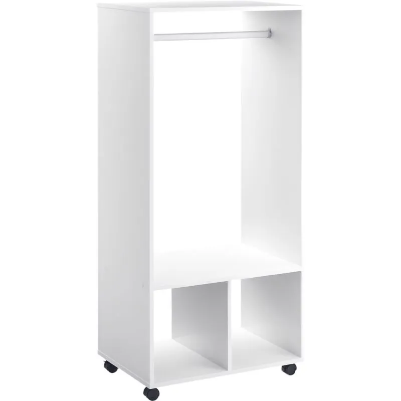 Homcom Rolling Open Wardrobe Clothes Rail w/ Hanging Rod Storage Closet Organizer White