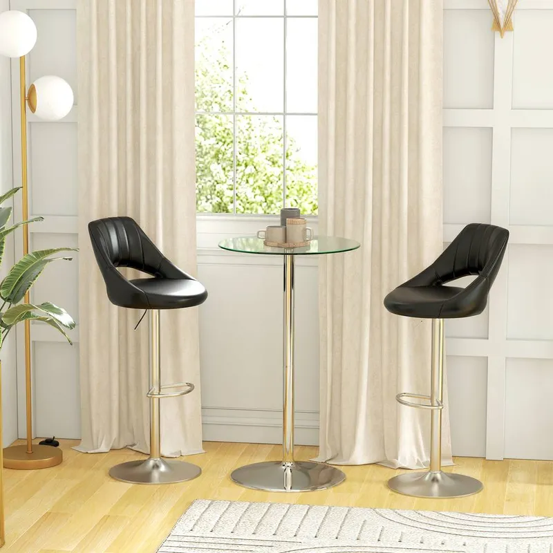 Homcom Round Bar Table with Glass Top & Steel Base for Home Bar in Clear Clear