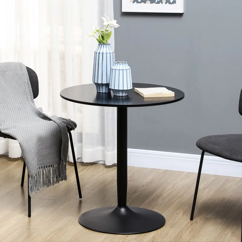 Homcom Round Dining Table, Modern Kitchen Table with Steel Base in Black Black