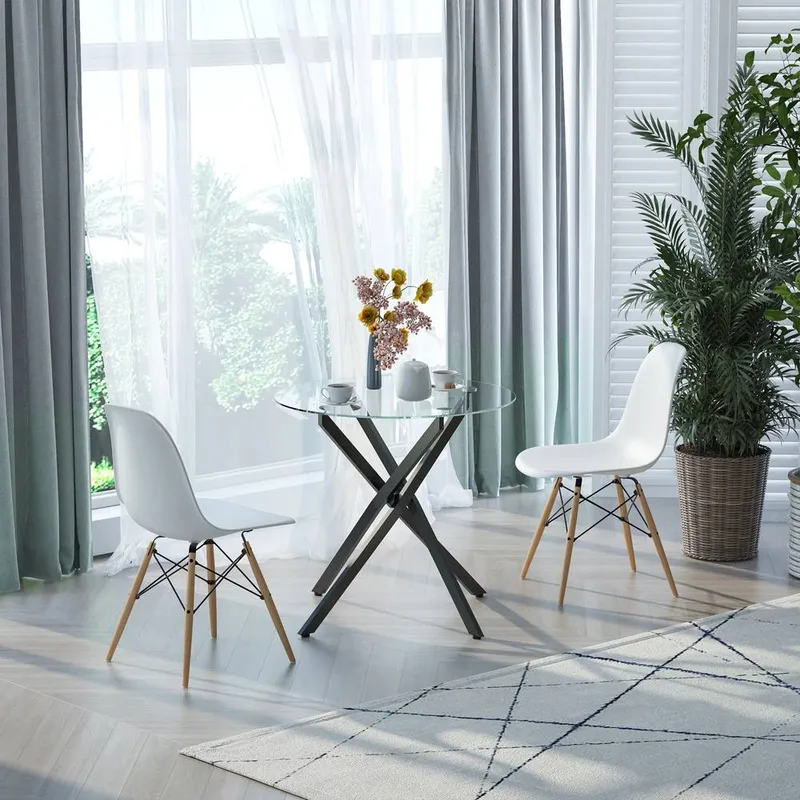 Homcom - Clear Glass Side Table Round Metal Dining Table Dining Living Room Black