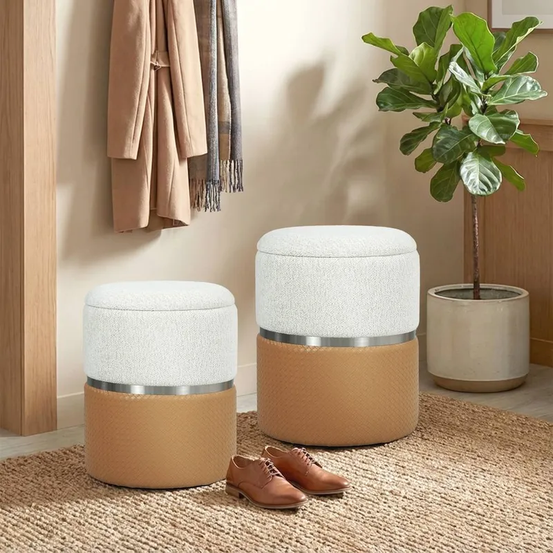 Homcom Round Storage Ottoman Set of 2, Nesting Footrest Stool in Brown Size: 120 - Brown