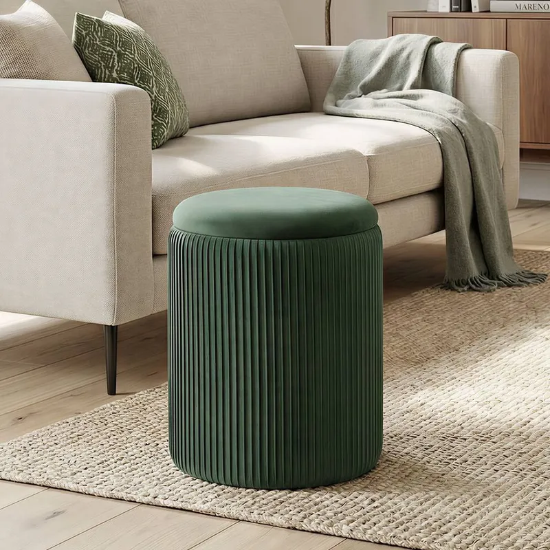Homcom Round Storage Ottoman with Removable Top in Dark Green - Dark Green - Size: One Size