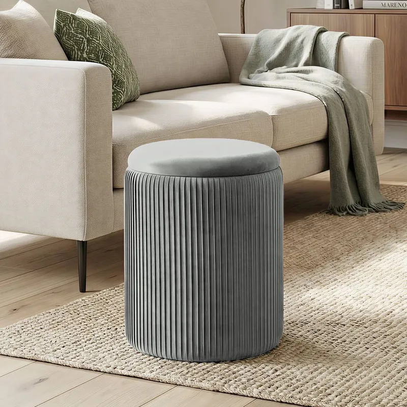 Homcom Round Storage Ottoman with Removable Top in Grey Grey