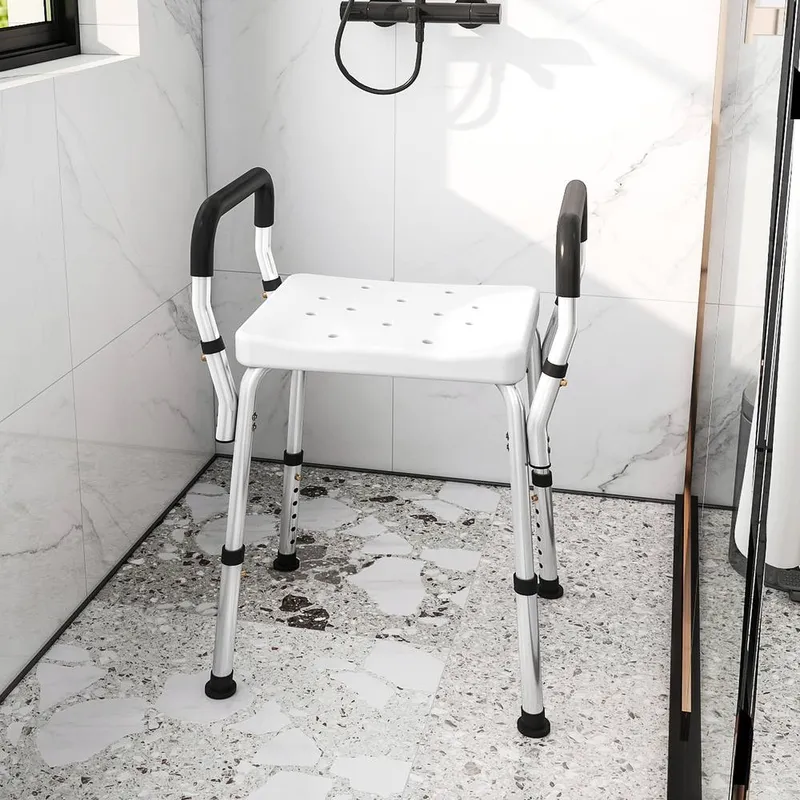 Homcom Rust-Free Aluminium Bath Chair with Adjustable Height in White White