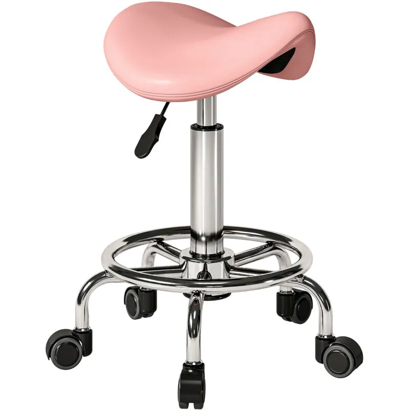 Homcom Saddle Chair, Rolling Salon Stool for Massage Spa in Pink Pink