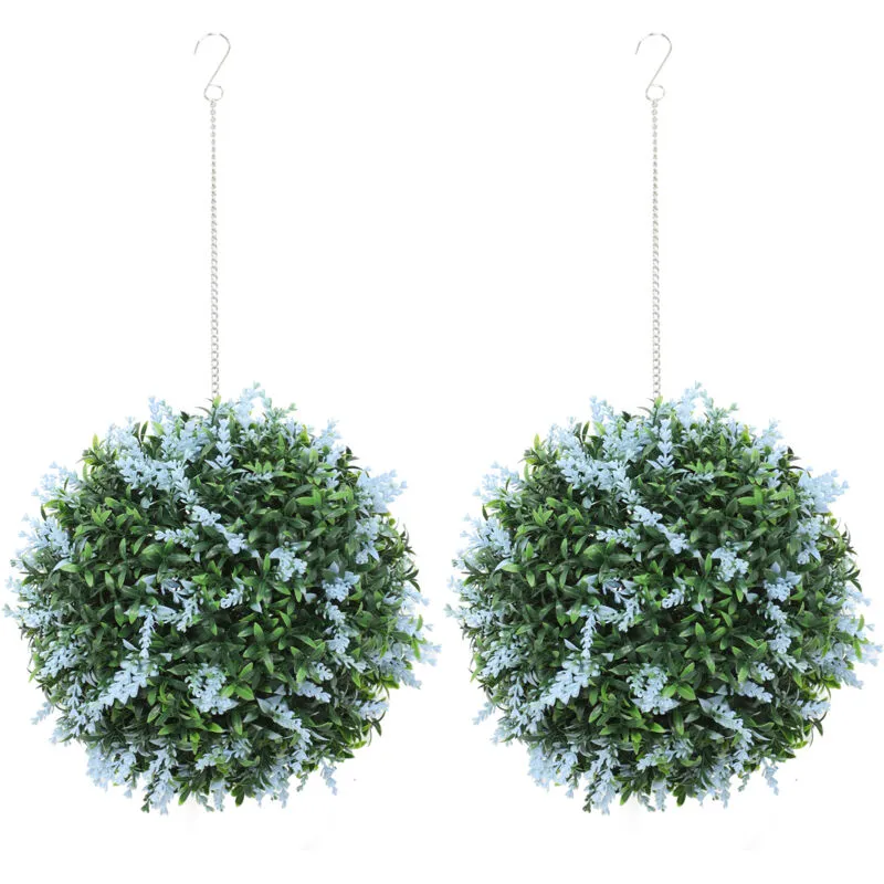 Homcom Set of 2 Artificial Plant Topiary Balls, Faux Plants, Blue