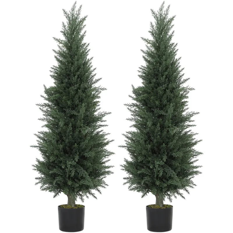 Homcom Set of 2 Decorative Artificial Plant, Fake Plant for Home Decor in Green Green
