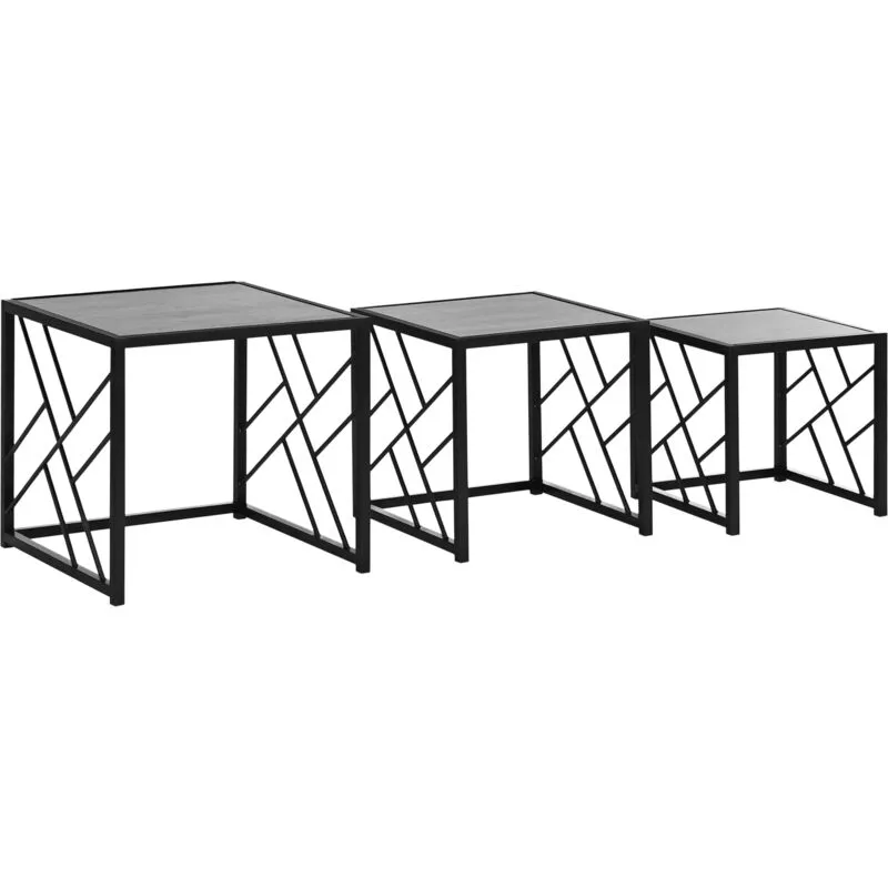 Homcom - Set of 3 Nesting Coffee Tables Square End Tables w/ Metal Frame, Grey