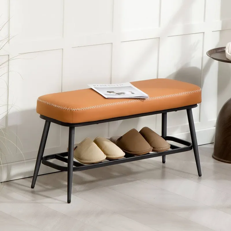 Homcom Shoe Bench, PU Leather Shoe Storage Bench for Entryway in Brown Brown