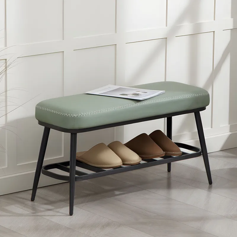Homcom Shoe Bench, PU Leather Shoe Storage Bench for Entryway in Green Green