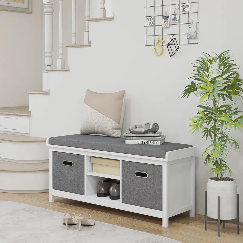 Homcom Shoe Storage Bench with Seat Shoe Storage Bench with Adjustable Shelf in White White