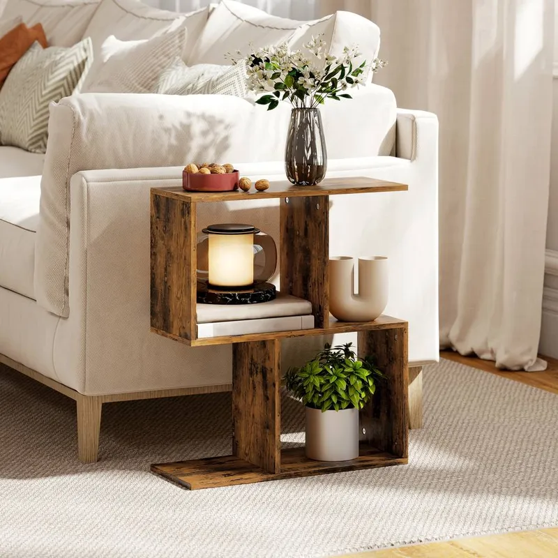 Homcom Side Table, Narrow End Table with Storage Shelves in Brown - Brown
