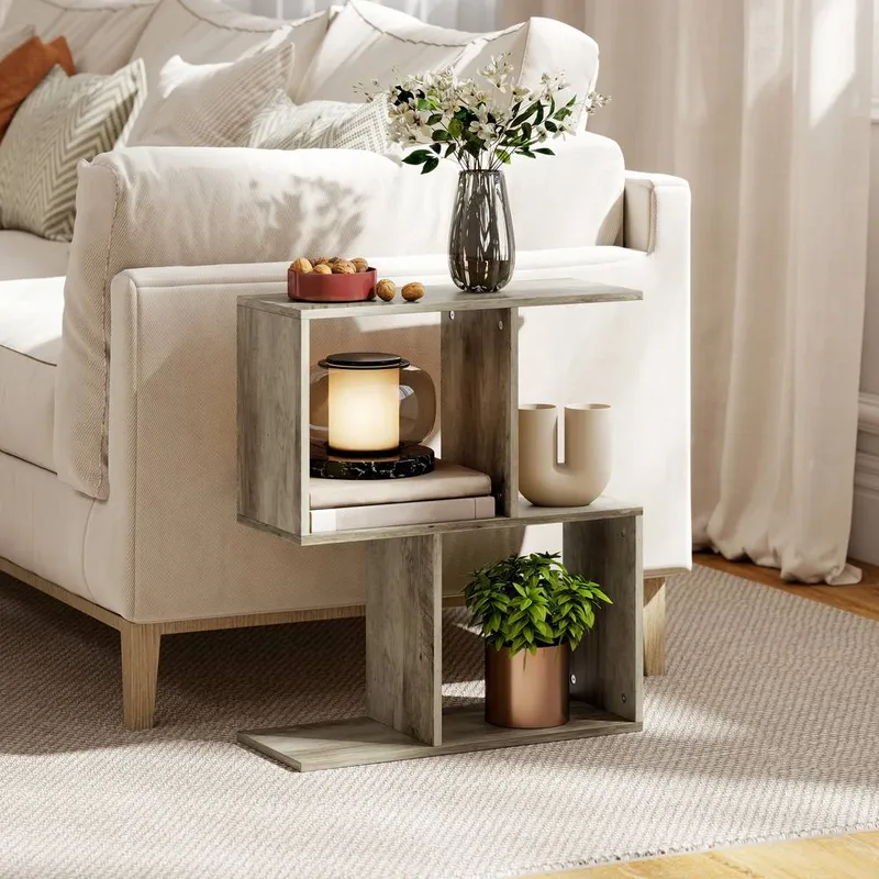 Homcom Side Table, Narrow End Table with Storage Shelves in Grey - Grey
