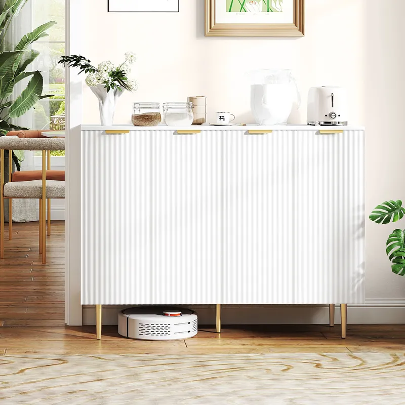Homcom Sideboard Buffet Cabinet with Adjustable Shelves, White - White