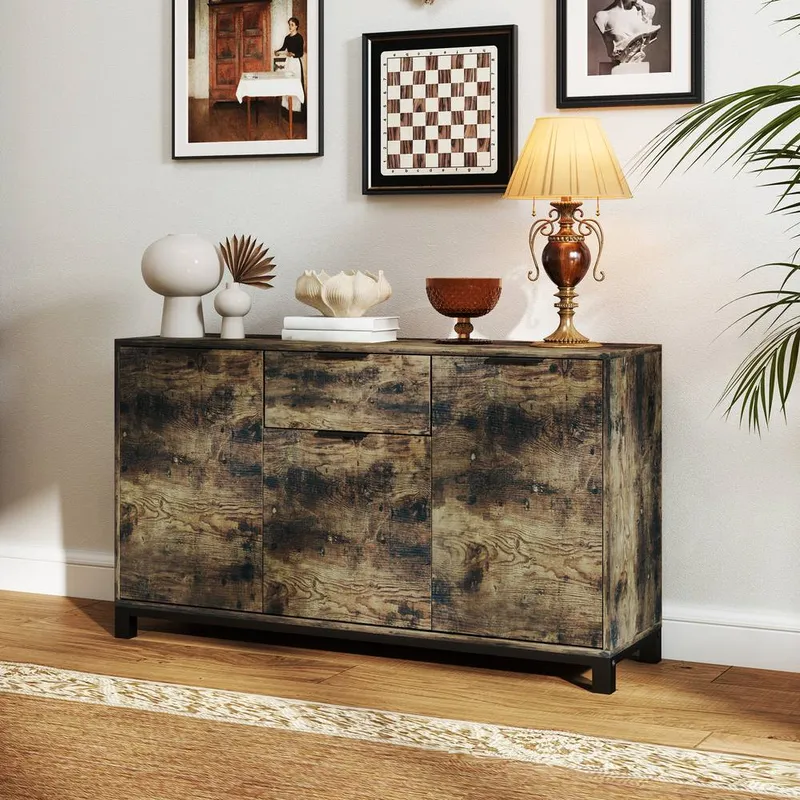 Homcom Sideboard, Industrial Storage Cabinet for Living Room, Rustic Brown - Brown