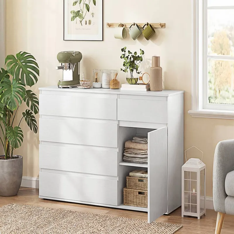 Homcom Sideboard Storage Cabinet, Kitchen Cupboard with 5 Drawers, White