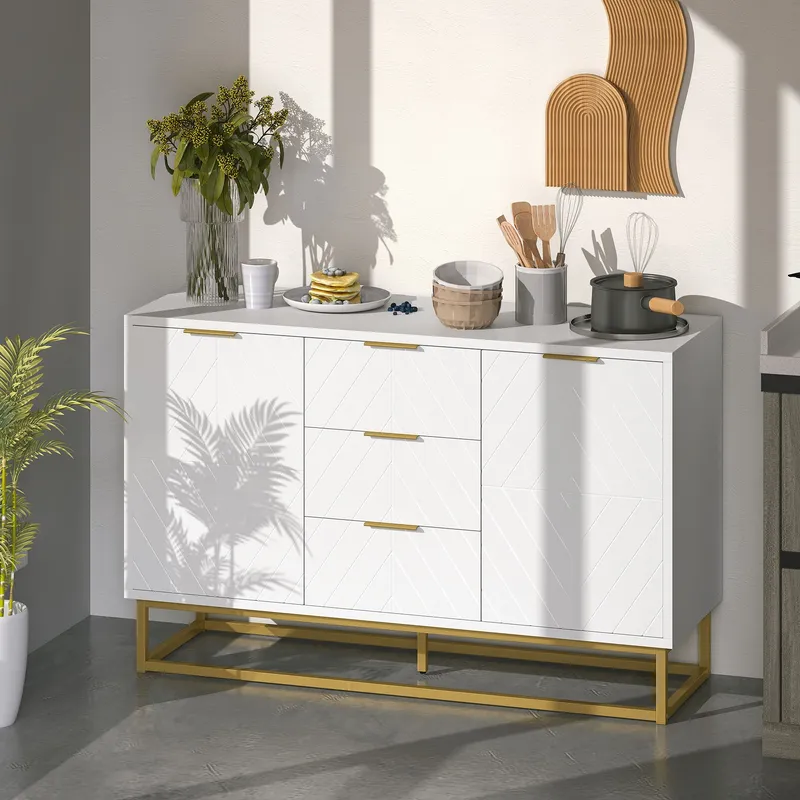 Homcom Sideboard Storage Cabinet with Adjustable Shelves in White White
