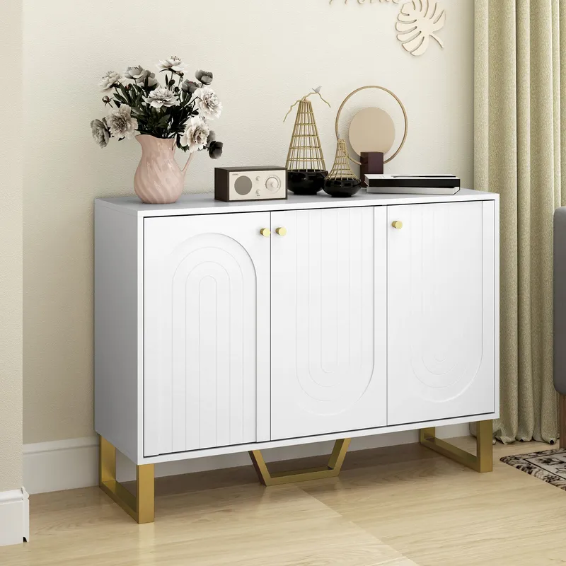 Homcom Sideboard with Adjustable Shelves & 3 Doors for Living Room, White - White