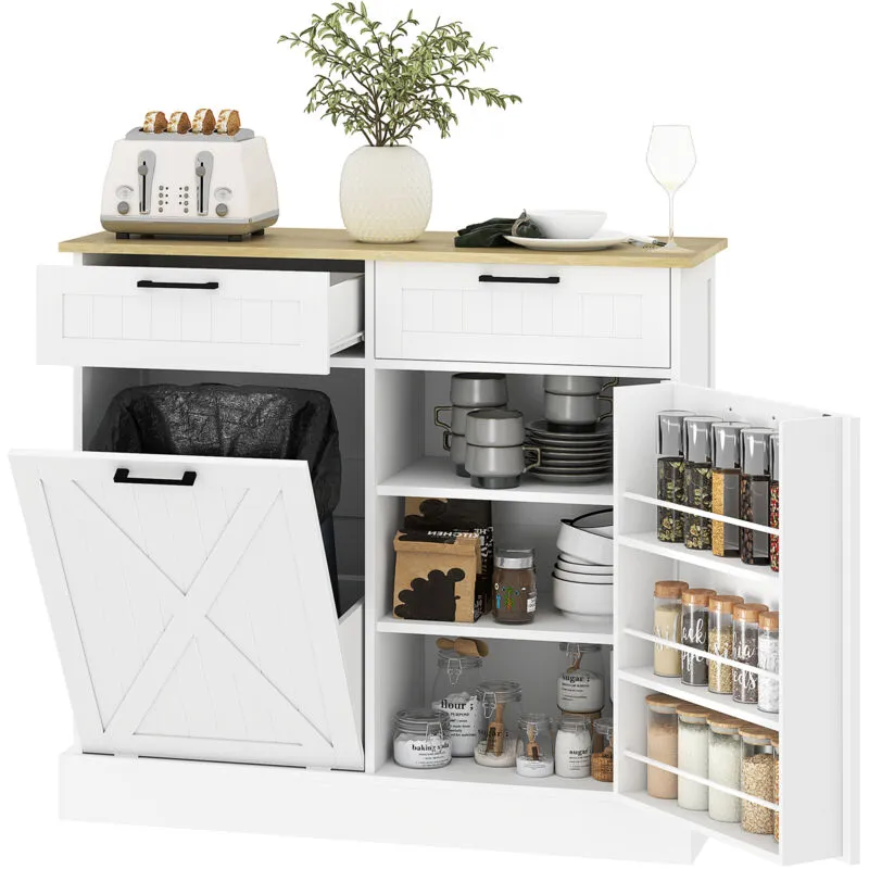 Homcom Sideboard with Trash Bin, Farmhouse Kitchen Sideboard with 2 Drawers