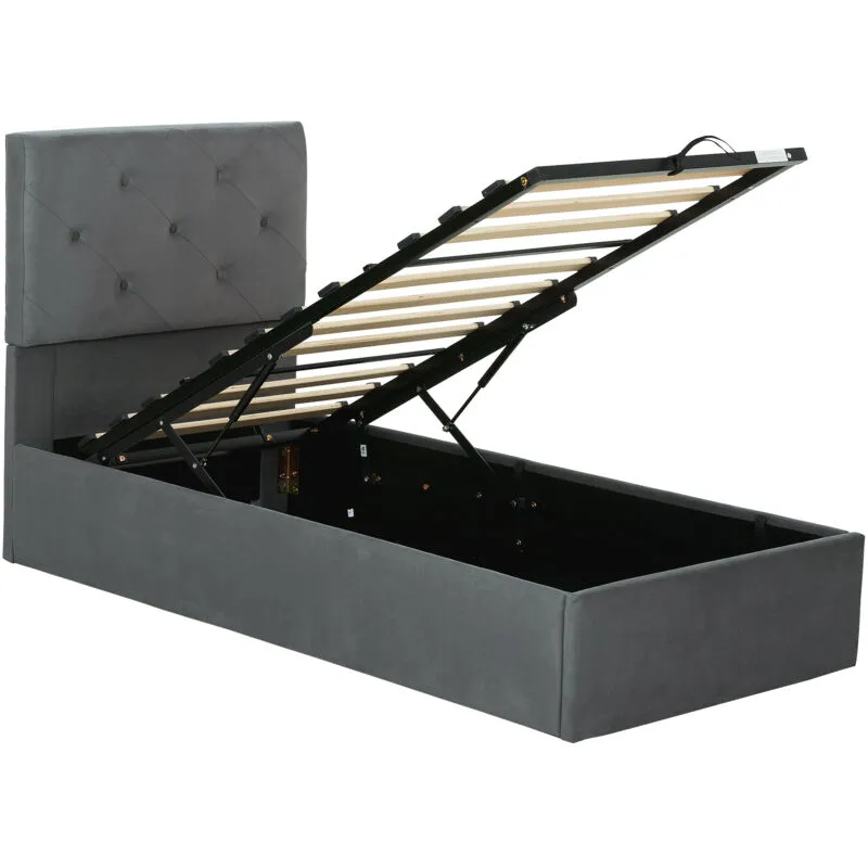 Homcom Single Bed Frame Gas End Lift Under Bed Storage Dark Grey - Dark Grey - Size: Single