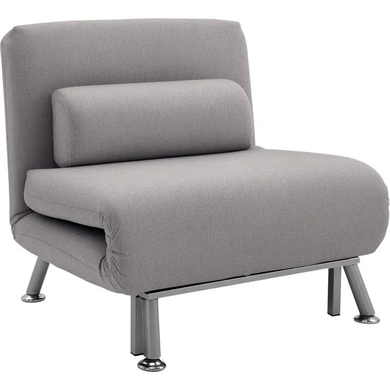 Homcom Single Folding 5 Position Convertible Sleeper Chair Sofa Bed Grey