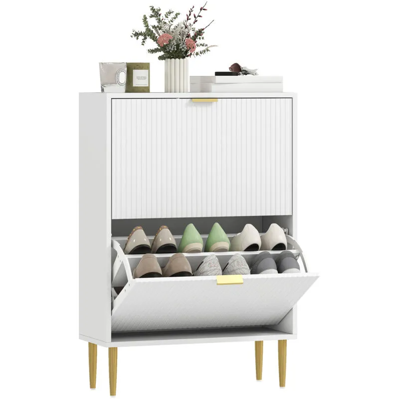 Homcom - Slim Shoe Storage Cabinet with 2 Flip Drawers for Hallway, White