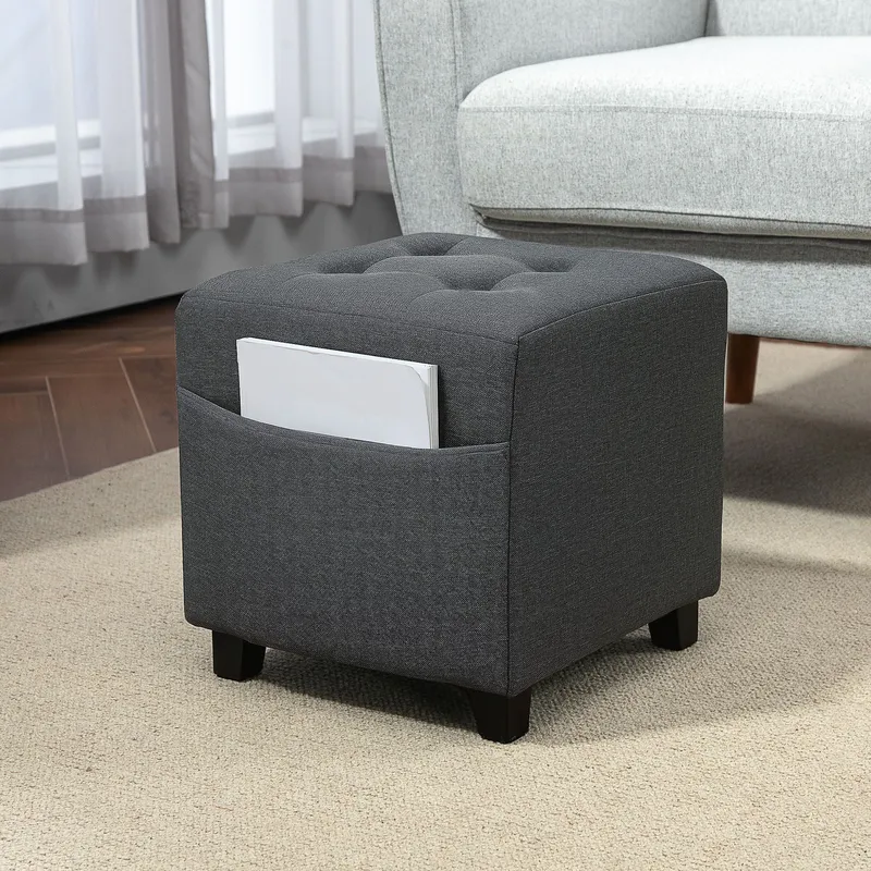 Homcom Small Footstool Square Ottoman with Padded Seat for Living Room Grey Grey