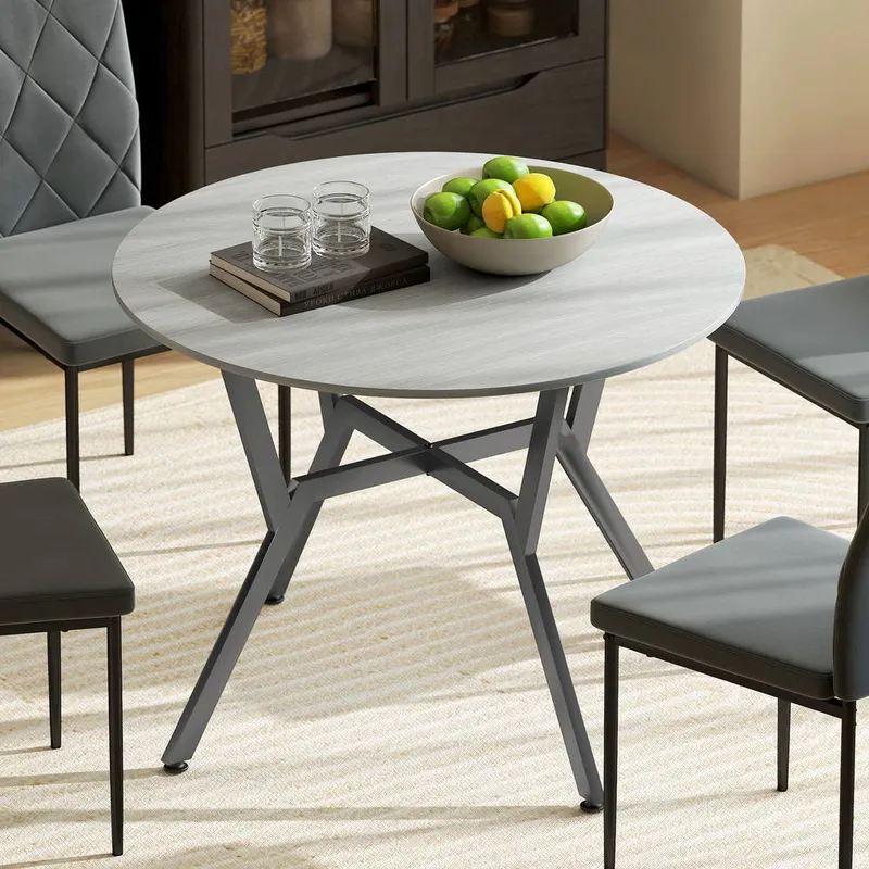 Homcom Small Kitchen Table with Black Steel Legs, Dining Table in Grey Grey