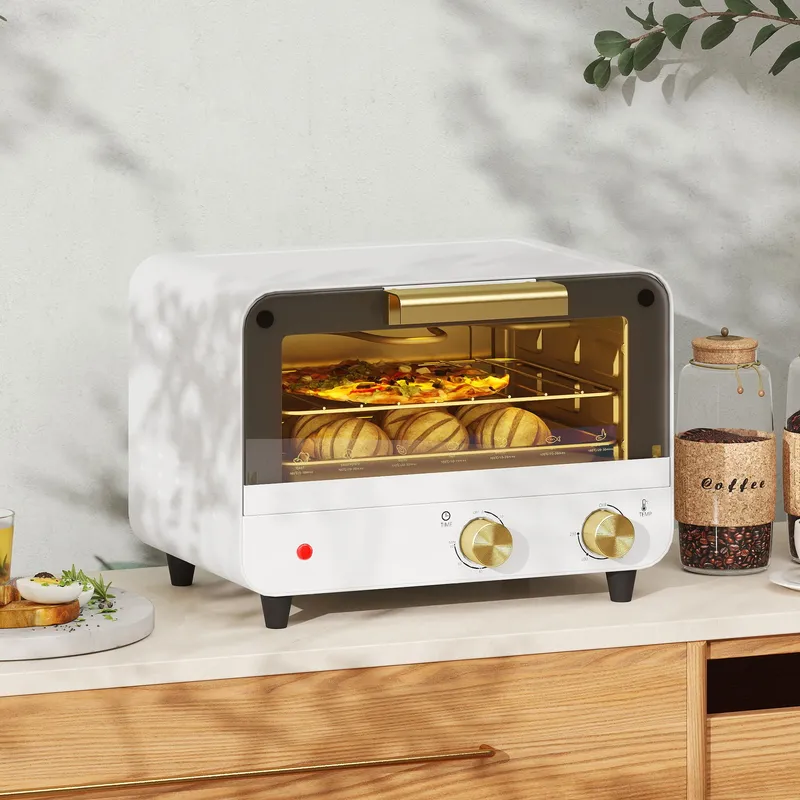 Homcom Small Toaster Oven, 12L Mini Countertop Oven with Glass Door, White White