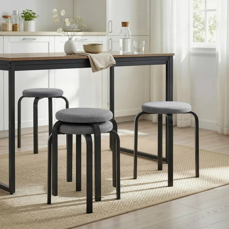 Homcom Stackable Stools Modern Cushioned Set of 4 Dark Grey Dark Grey