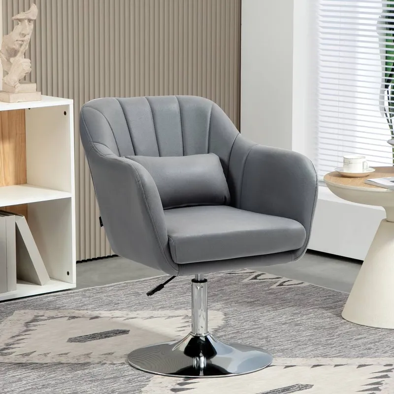 Homcom Stylish Retro Swivel Tub Chair Steel Frame Cushion Seat Dark Grey - Dark Grey