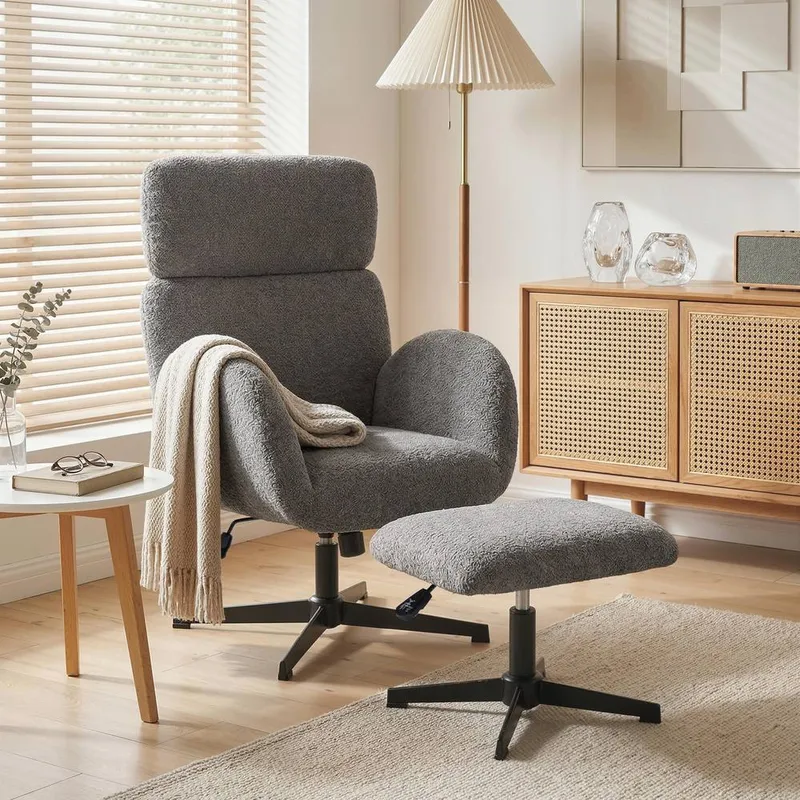 Homcom Swivel Armchair with Footstool, Rocking Accent Chair in Grey Grey Armchair