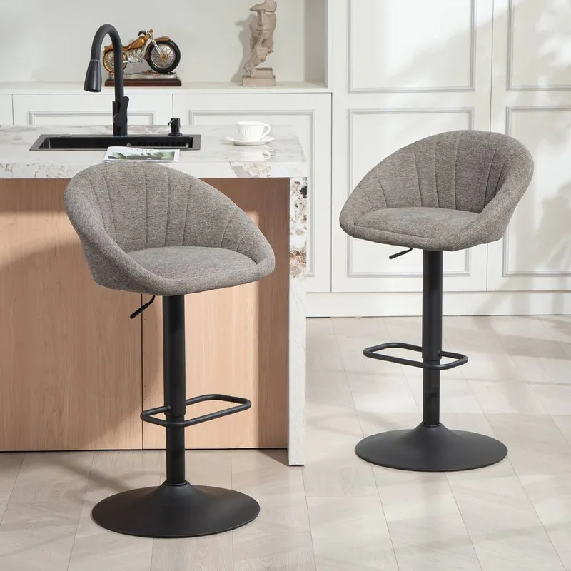 Homcom Swivel Bar Stools Set of 2 Height Adjustable Bar Chairs Grey