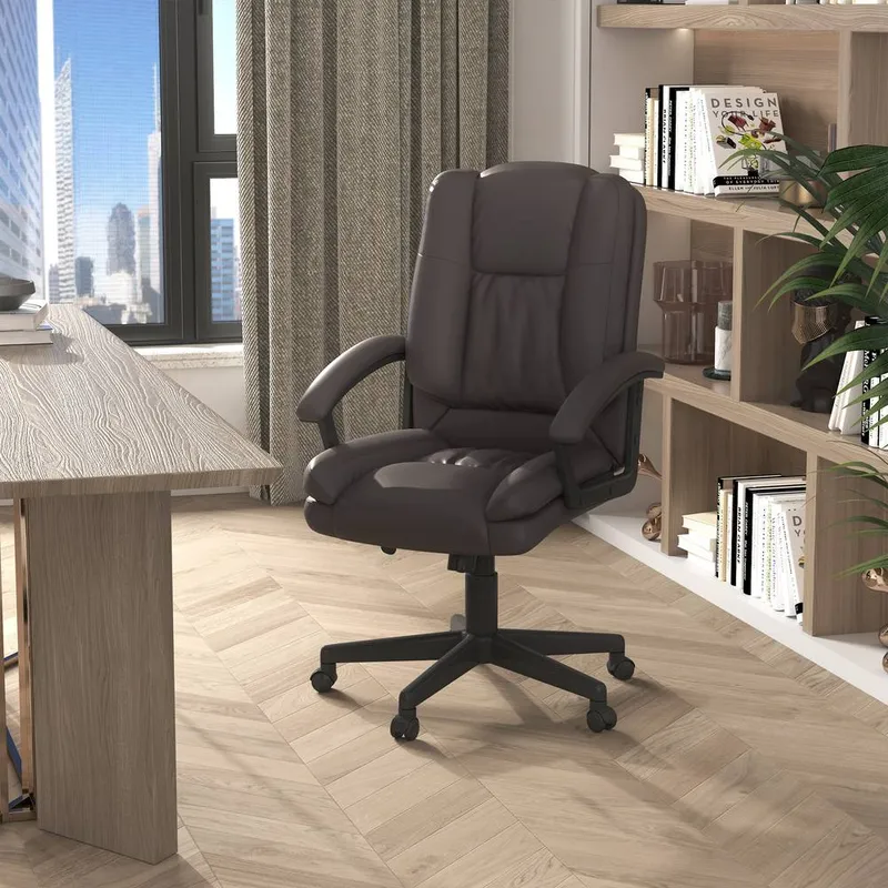 Homcom - Vinsetto Swivel Executive Office Chair Mid Back pu Leather Chair w/ Arm Brown