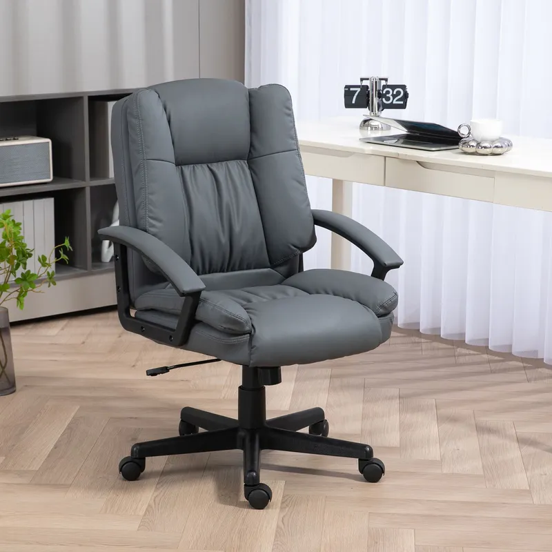 Homcom Swivel Executive Office Chair Mid Back PU Leather Chair w/ Arm in Dark Grey Dark Grey