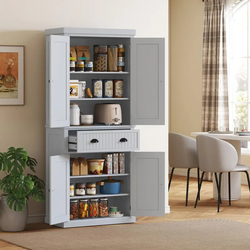 Homcom Tall Kitchen Cupboard, Kitchen Pantry Cabinet with Drawer, Shelves in Grey Grey
