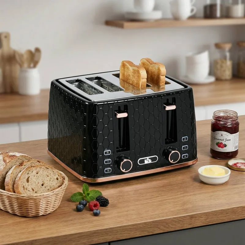 Toaster with 4 Slot, 7 Browning Levels, 1600W, Black Honeycomb - Homcom
