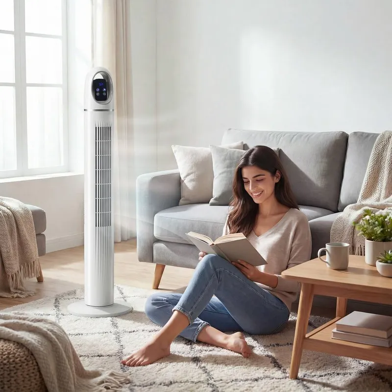 Homcom Tower Fan for Bedroom, Standing Floor Fan with Oscillating, White - White